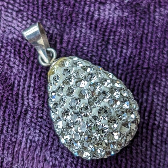 925 Sterling Silver Teardrop Pendant With Sparkly Crystals - Picture 7 of 7